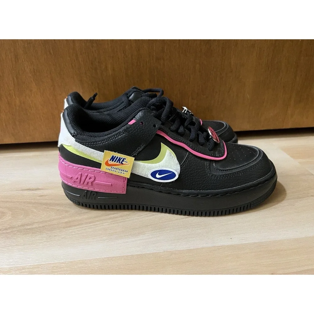 EUC Nike Air Force 1 Shadow‎ Women Size 6.5 Black Pink Patches Casual CU4743-001
